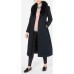  Womens Fox-Fur-Collar Belted Maxi Wrap Coats, Black, 6