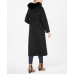  Womens Fox-Fur-Collar Maxi Reefer Coats, Black, 8