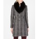  Womens Fox-Fur-Collar Reefer Coats, Black, 8