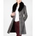  Womens Fox-Fur-Collar Reefer Coats, Black, 8