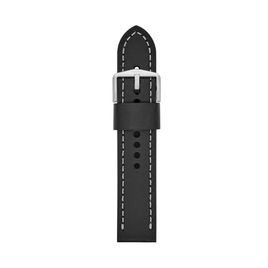  Men’s 22mm Black Leather Watch Strap, Black