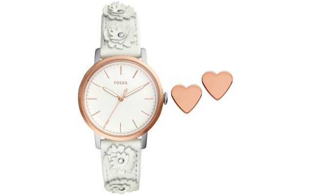  Women’s Neely White Leather Strap Watch Set, White, ES4383SET