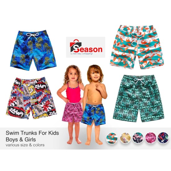 Funny Summer Swim Trunks for Kids, Quick Dry Swim Shorts for Boys and Girls, Bathing Suits, Swimwear, Swim Shorts with Various Colors & Designs, Quick Dry Nylon Shorts, Flowers, 13-14T