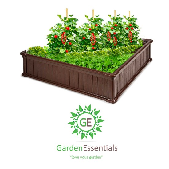  Raised Garden Bed Vegetables & Flower Box Planter for Patio Backyard, Brown, 48.5''L x 48.5''W x 12''H