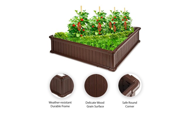  Raised Garden Bed Vegetables & Flower Box Planter for Patio Backyard, Brown, 48.5''L x 48.5''W x 12''H