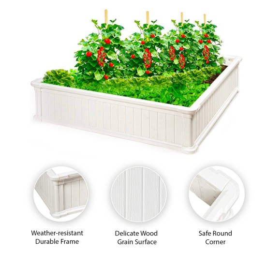  Raised Garden Bed Vegetables & Flower Box Planter for Patio Backyard, White, 48.5''L x 48.5''W x 12''H