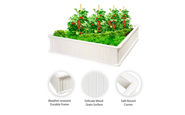  Raised Garden Bed Vegetables & Flower Box Planter for Patio Backyard, White, 48.5''L x 48.5''W x 12''H