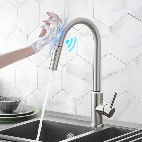 Single Handle kitchen sink mixer tap touch sensor kitchen faucet with Pull Down Sprayer, Brushed Nickel