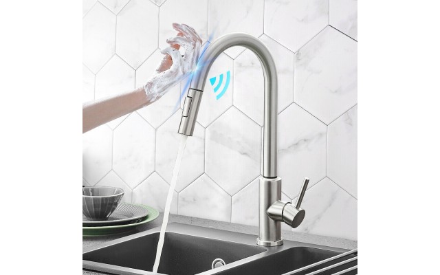 Single Handle kitchen sink mixer tap touch sensor kitchen faucet with Pull Down Sprayer, Brushed Nickel