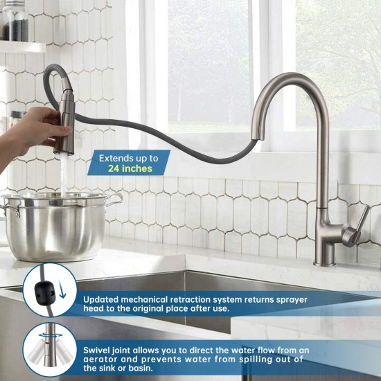 Single Handle kitchen sink mixer tap touch sensor kitchen faucet with Pull Down Sprayer, Brushed Nickel