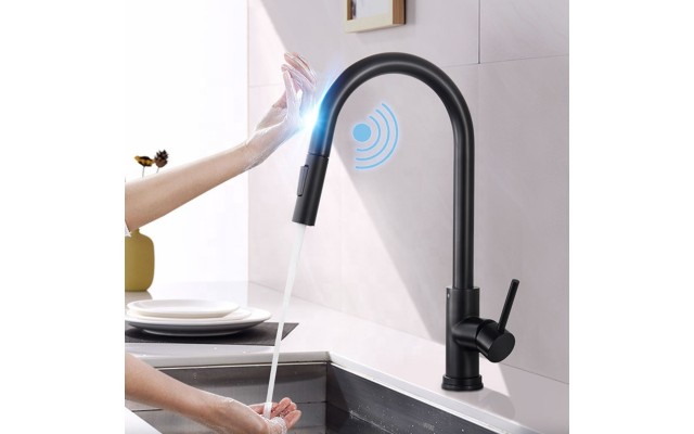 Single Handle kitchen sink mixer tap touch sensor kitchen faucet with Pull Down Sprayer, Black
