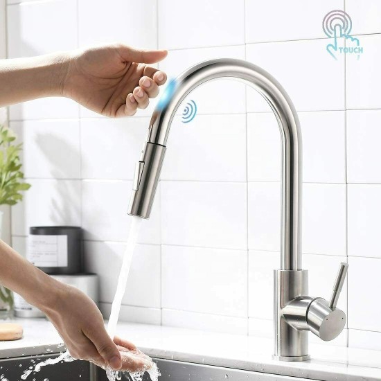 Single Handle kitchen sink mixer tap touch sensor kitchen faucet with Pull Down Sprayer, Brushed Nickel