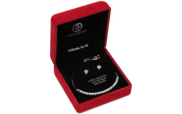  2-Pc. Set Cubic Zirconia Bolo Bracelet & Stud Earrings (Gray)