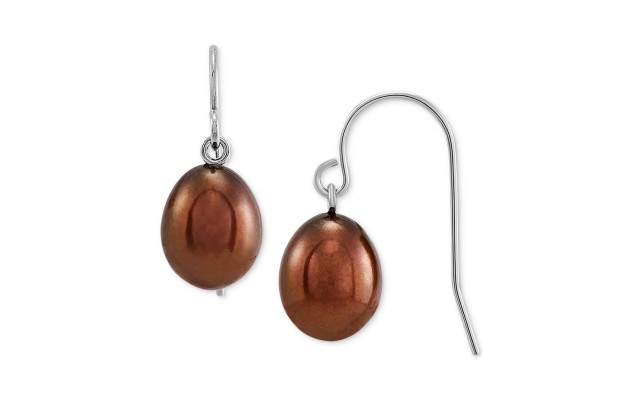  Chocolate Cultured Freshwater Pearl (7mm) Drop Earrings in Sterlin