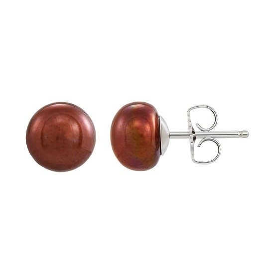  Chocolate Cultured Freshwater Pearl (8-9mm) Stud Earring (Brown)