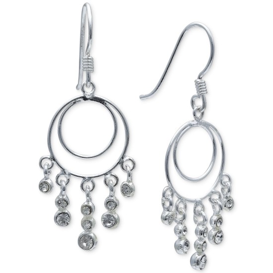  Crystal Dangle Circle Drop Earrings,Silver