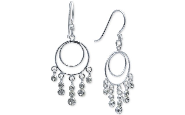  Crystal Dangle Circle Drop Earrings,Silver