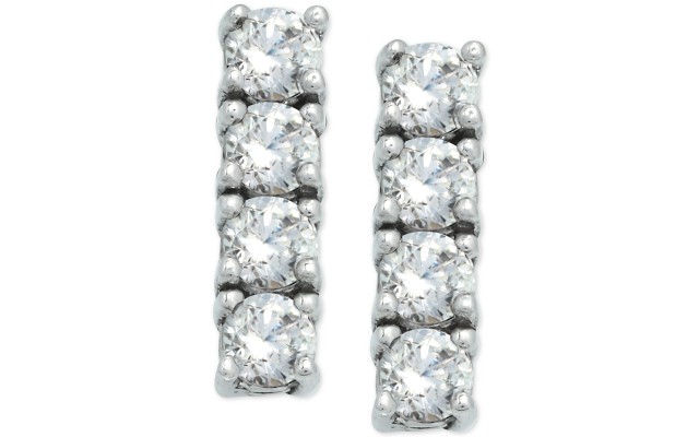  Cubic Zirconia Bar Stud Earrings in Sterling Silver