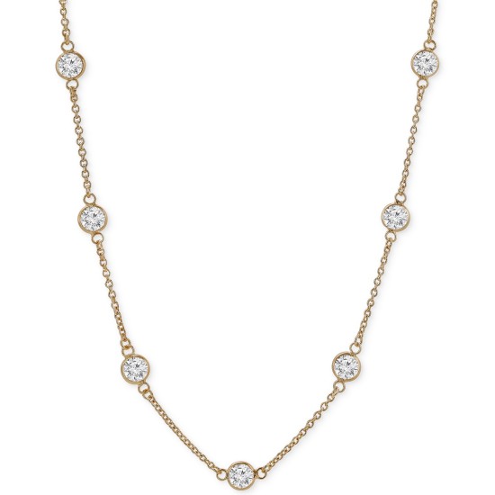  Cubic Zirconia Bezel-Set Necklace in 18k Gold-Plated Sterling Silver, 16″ + 2″ Extender