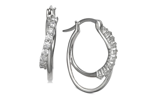  Cubic Zirconia Double Twist Hoop Earrings