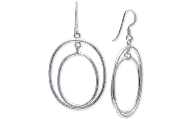  Double Oval Drop Earrings in Sterling Silver