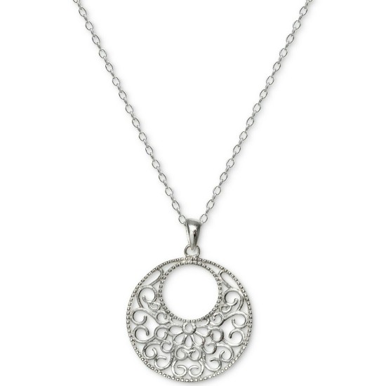  Filigree Circle 18″ Pendant Necklace in Sterling (Silver)