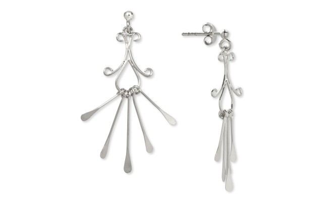  Filigree Cut-Out Paddle Drop Earrings (Silver)