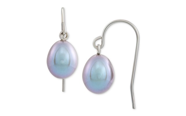  Grey Cultured Freshwater Pearl (7-8mm) Drop Earrings