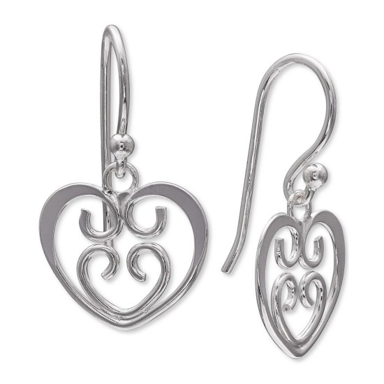  Openwork Filigree Heart Drop Earrings (Silver)