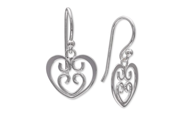  Openwork Filigree Heart Drop Earrings (Silver)
