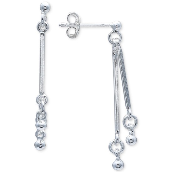  Polished Double Bar & Ball Drop Earrings in Sterling – Silver