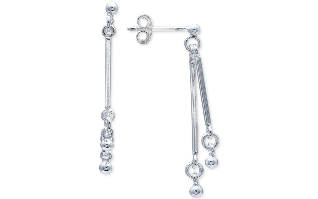  Polished Double Bar & Ball Drop Earrings in Sterling – Silver
