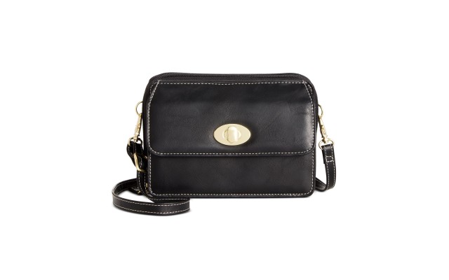  Turn-lock Glazed Crossbody Wallet, Black