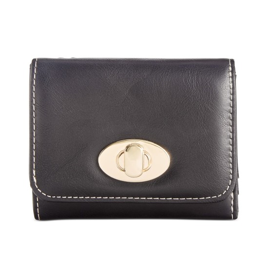  Turnlock Glazed Trifold Wallet, Black