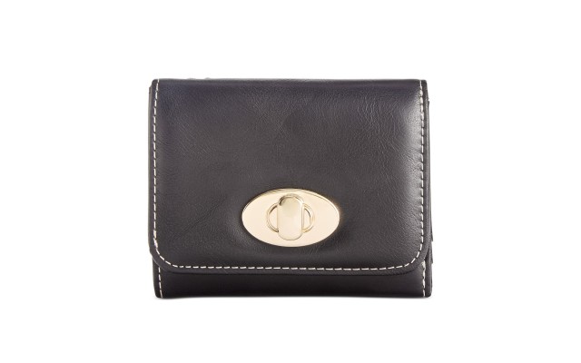  Turnlock Glazed Trifold Wallet, Black