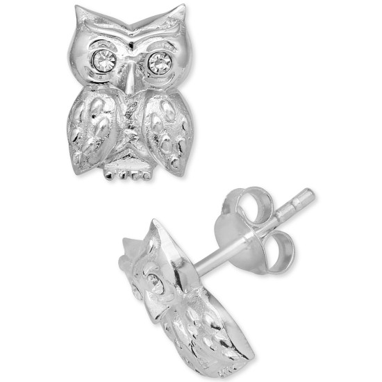  Women’s Crystal Owl Stud Earrings in Sterling (Silver)