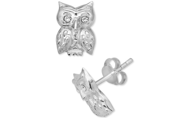  Women’s Crystal Owl Stud Earrings in Sterling (Silver)