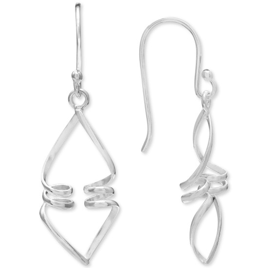  Women’s Double Corkscrew Drop Earrings (Silver)