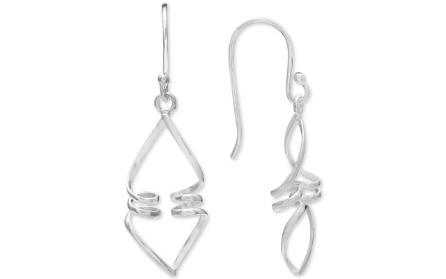  Women’s Double Corkscrew Drop Earrings (Silver)