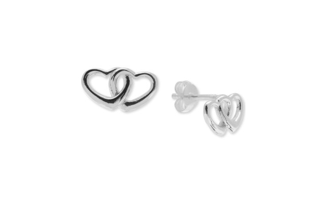  Women’s Interlocking Heart Stud Earrings (Silver)