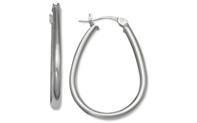  Women’s Polished Teardrop Hoop Earrings (Silver)