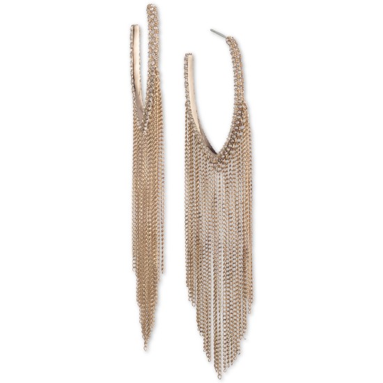  Extra Large Gold-Tone Crystal Chain Fringe Hoop Earrings 4.3″