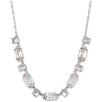 Givenchy Pave & Stone Collar Necklace, (Silver, 16″+3″ extender)