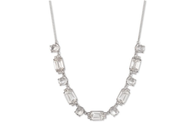  Pave & Stone Collar Necklace, (Silver, 16″+3″ extender)