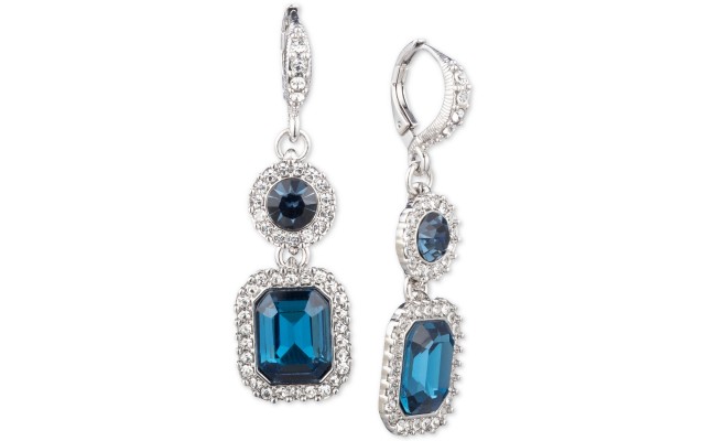  Pavé & Stone Double Drop Earrings (Silver)