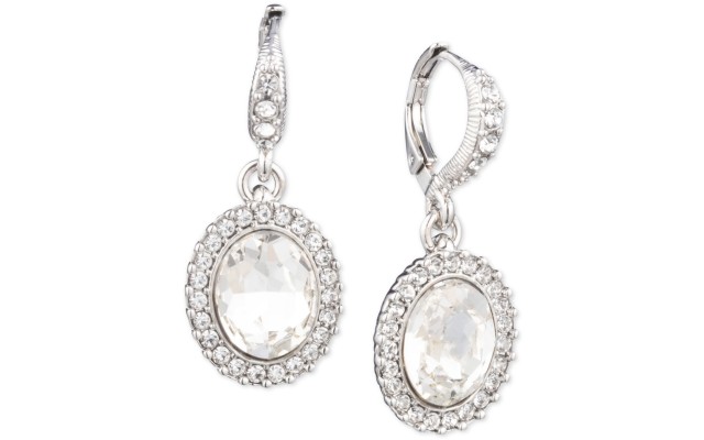  Pavé & Stone Drop Earrings (Silver)