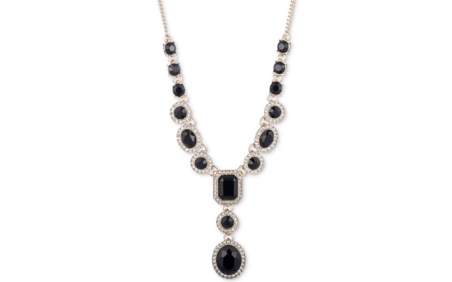  Pavé & Stone Lariat Necklace (Gold/Black)