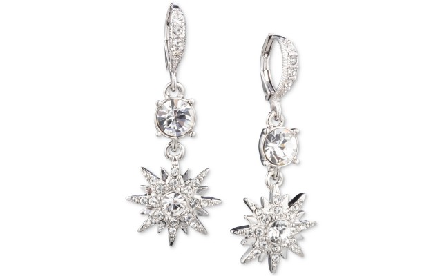  Silver-Tone Crystal Star Small Double Drop Earrings (Silver)