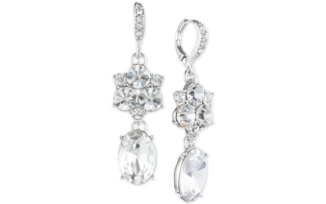  Silver-Tone Stone & Crystal Drop Earrings