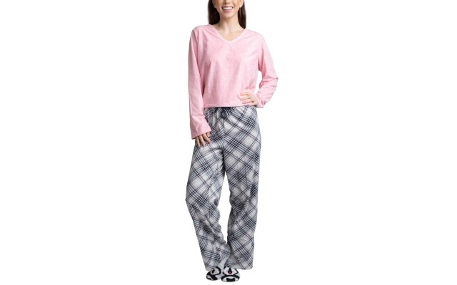  Fleece Top, Pants & Socks 3pc Pajama Gift Set, Dark Pink, Medium